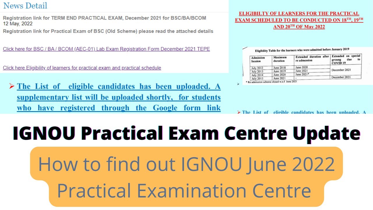 IGNOU  Practical Exam Centre Update | How to find out IGNOU June 2022 Practical Examination Centre