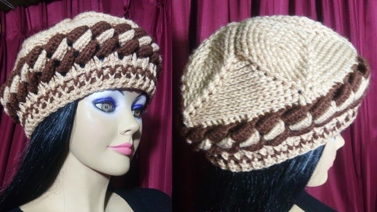 Como tejer la boina N° 10 a crochet para mujer en punto Hojas en Relieves, Olas y Elástico