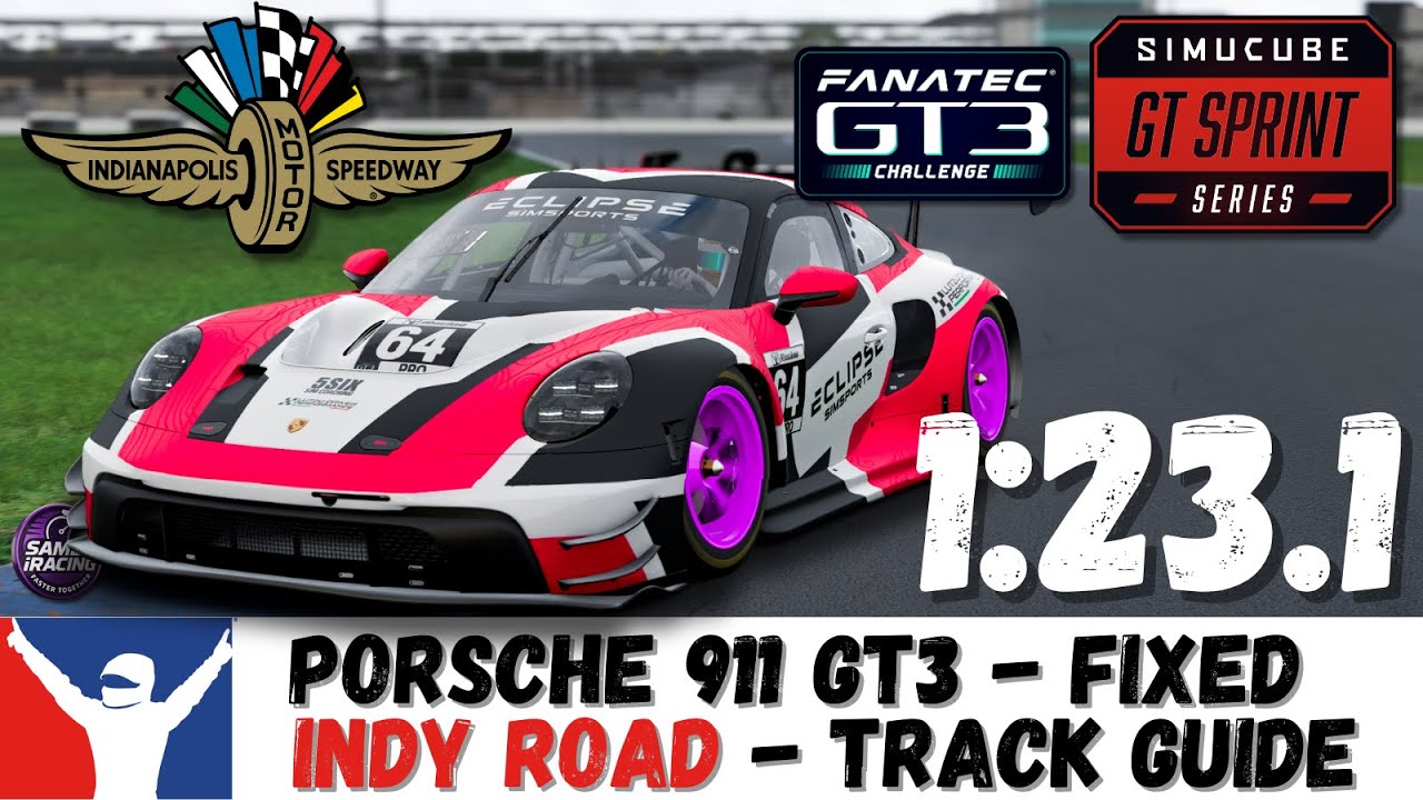 iRacing Porsche GT3 Indy Road Guide 1:23.1 Porsche 911 GT3 Indianapolis Road Track Guide - Fixed