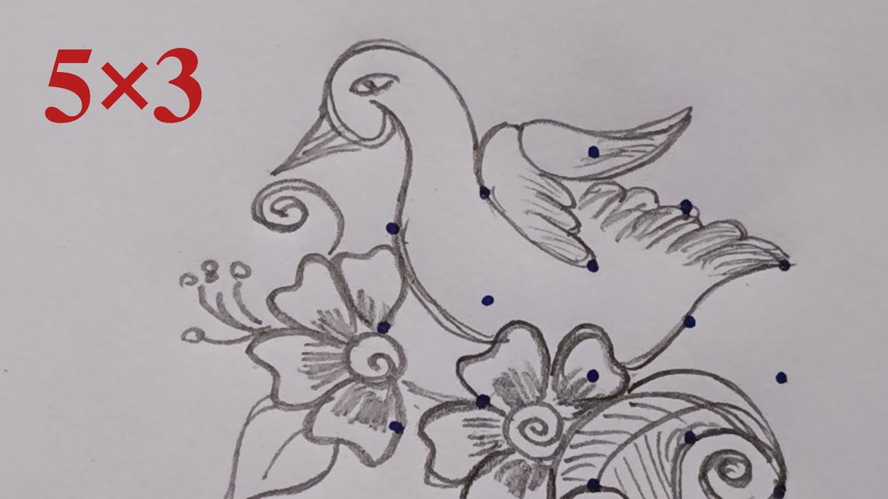 Beautiful rangoli just 5Dots🌺bird kolam with flowers🌺@shwetarangoliutk 