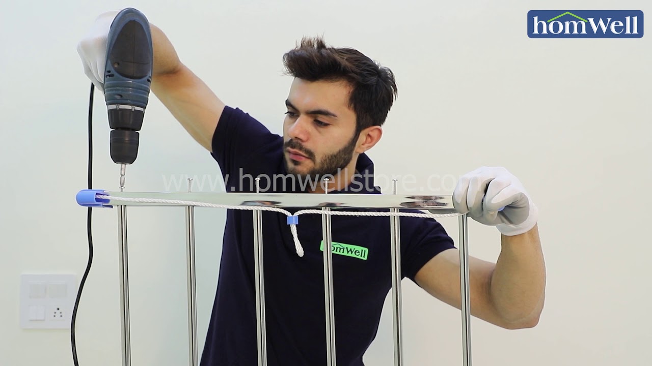 Homwell Ceiling Cloth Dryer Economy Installation Video. Ceiling Cloth Drying  Rack / Roof Hanger