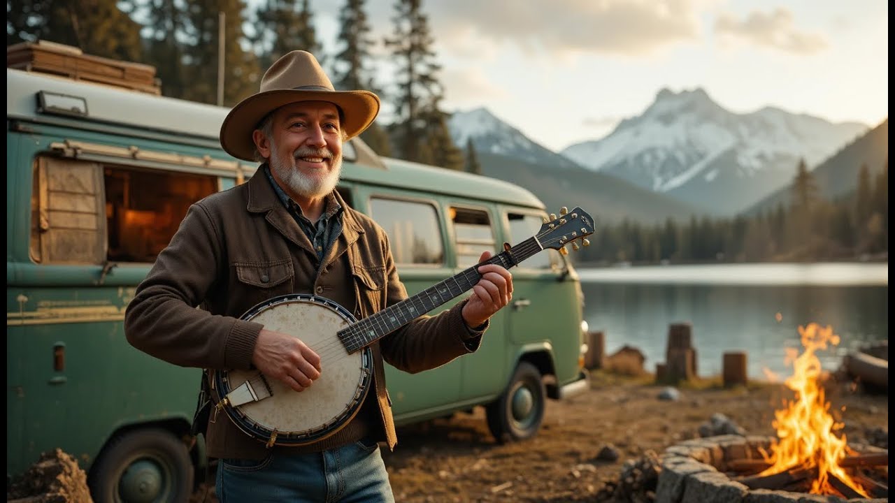 Golden Hour Banjo Session by the Mountain Lake | Peaceful Folk Music Camping Vibes