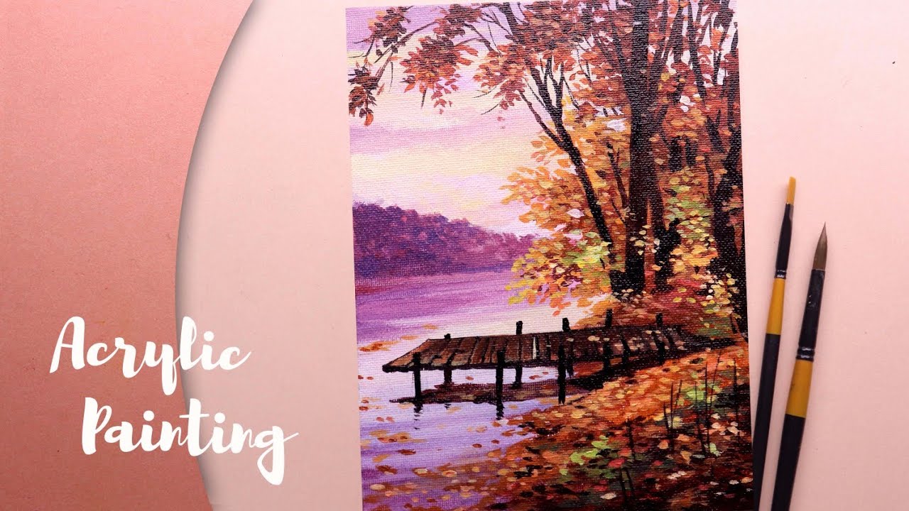 Acrylic Landscape Painting in Time-lapse / Trees and Lake / PaintwithShiba