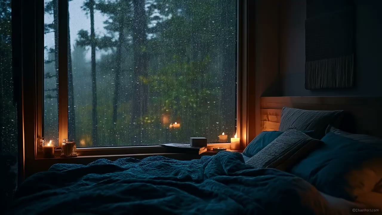 Rain Falling Softly Outside 🌧️🛏️🎹 | Bedroom Piano for Relax Study Stress Relief Healing | 3 Hours
