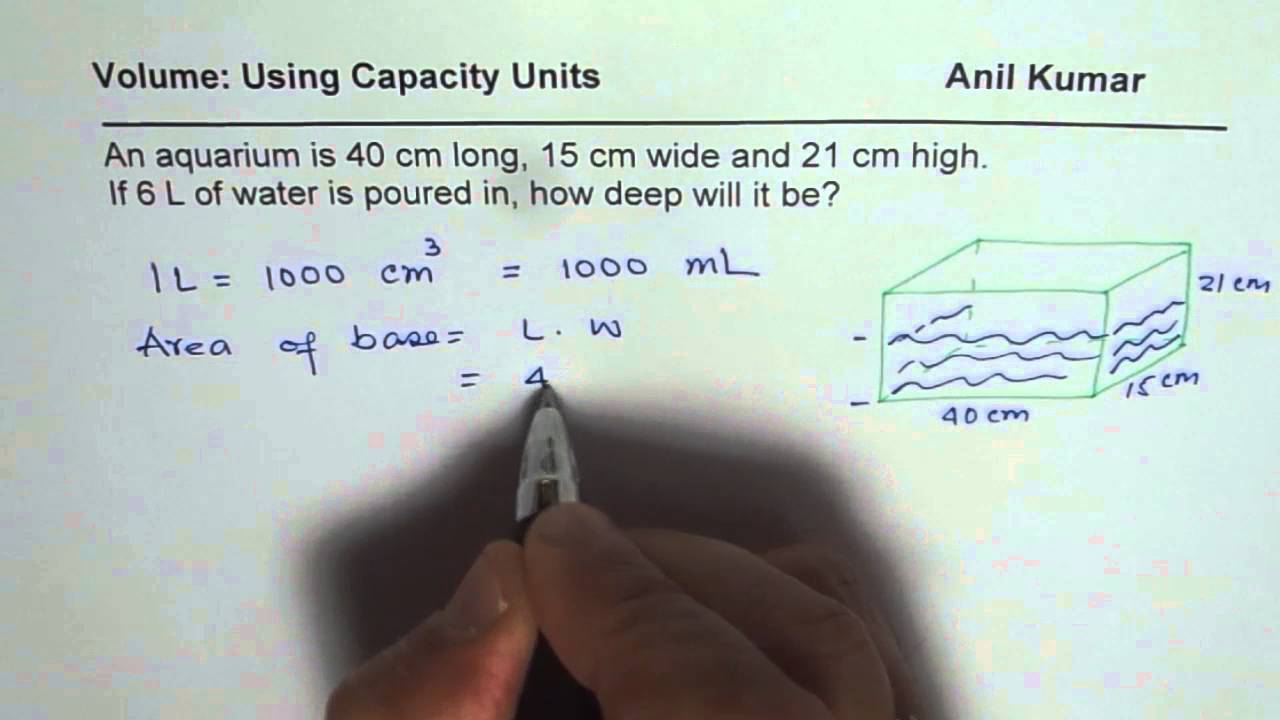 Find the Height of Water Level When 6 L of Water is Poured in Aquarium a Rectangular Prism or Cuboid