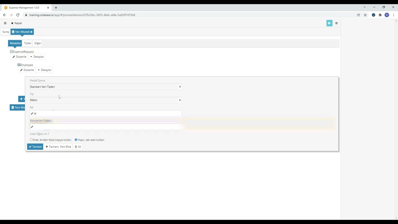Codease ile Süreç ve veri modeli oluşturma