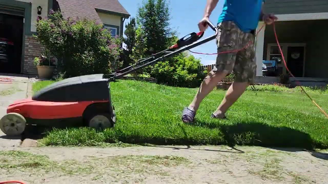 Powerful exercise, mowing the grass cutting the grass running like a nut hyperlapse