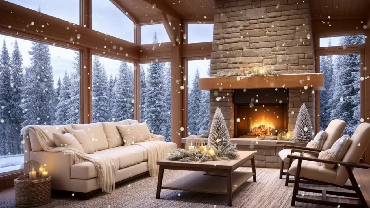 ❄️Cozy Winter Cabin Fireplace Ambience | Snowy Forests, Crackling Fire, Relaxing Sounds(4K) | TV Art
