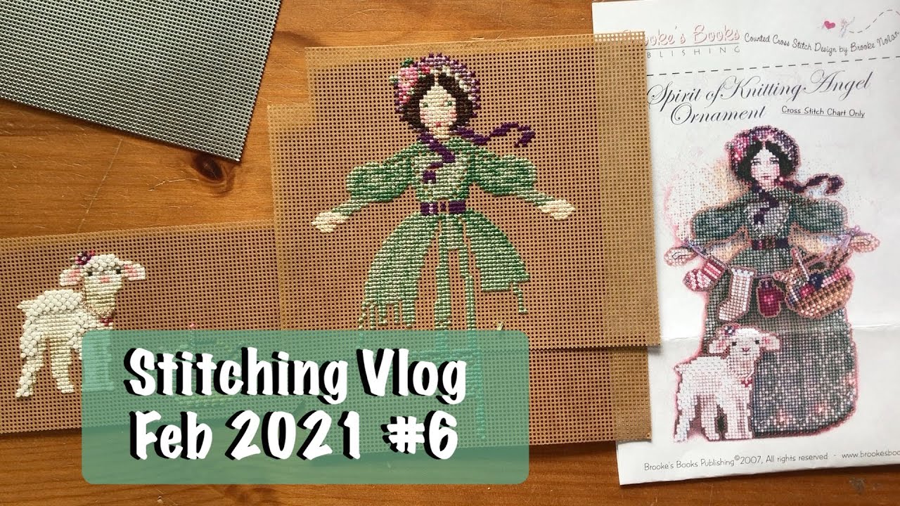 Stitching Vlog: Knitting Angel, Bliss, Cross stitch Fabric dyeing with Rit dye