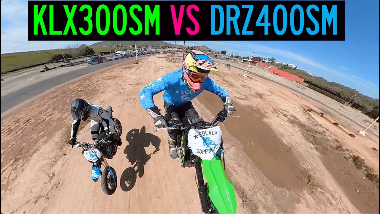 Kawasaki KLX300sm Vs Suzuki DRZ400sm At The Track!
