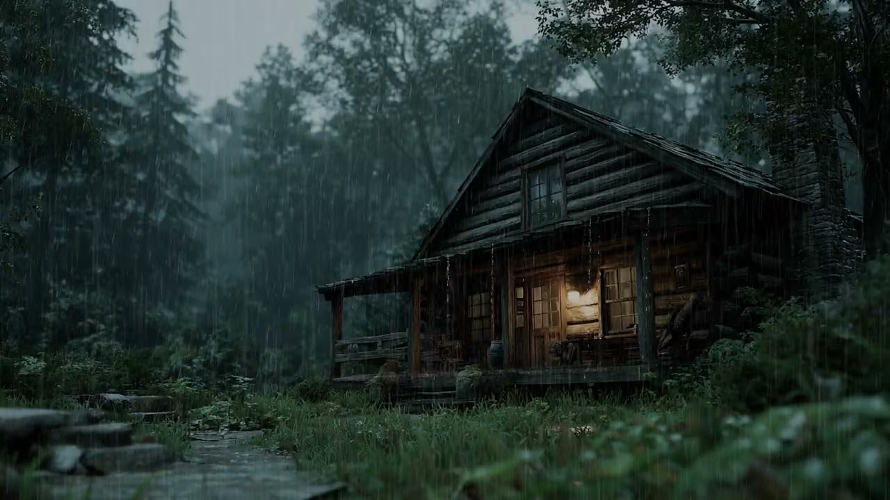 Rainy Night in the Deep Forest for Deep Sleep | Cozy Cabin Ambience & Relaxing Nature Sounds