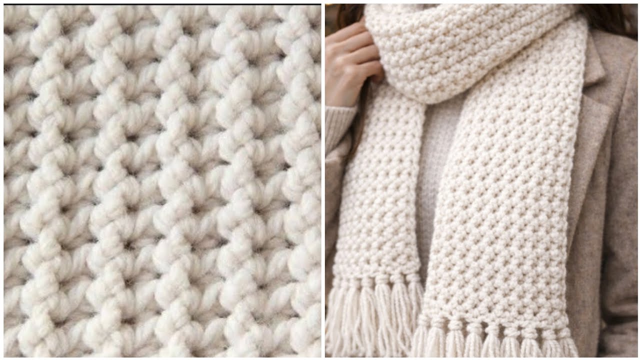  🧣🧶كوفية كروشية بدون تعقيد ✨ بغرزة واحدة فقط