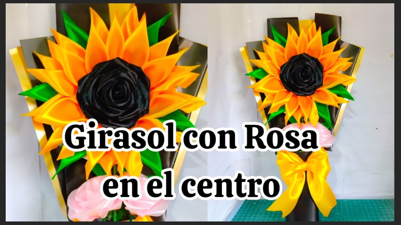 Girasol con Rosa en el centro #rosaseternas #girasoles #bouquets #easy 