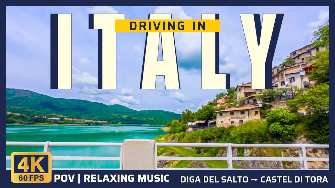 Scenic Italy Road Trip 4K | Diga del Salto to Castel di Tora | 3-Camera POV & Relaxing Music