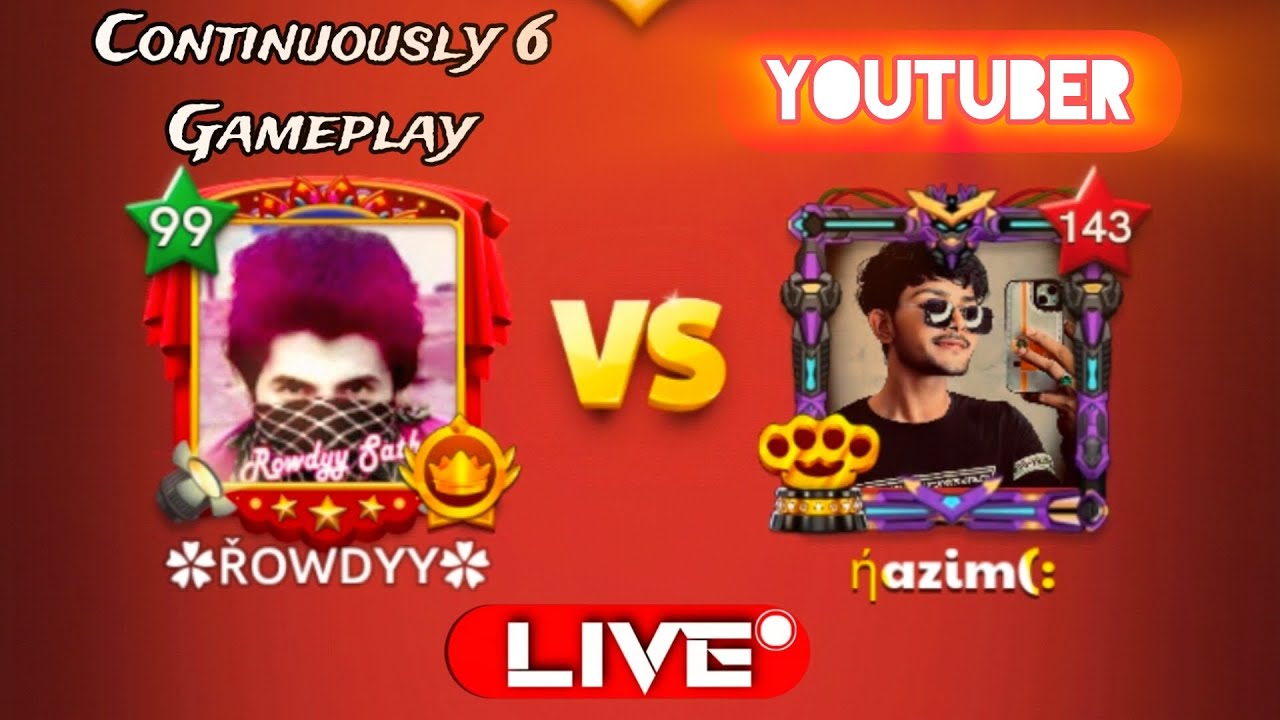 ⭐ Rowdyy Vs Youtuber Nazim ⭐ Continuously 6 Gameplay ⭐  Carrom pool Rowdyy