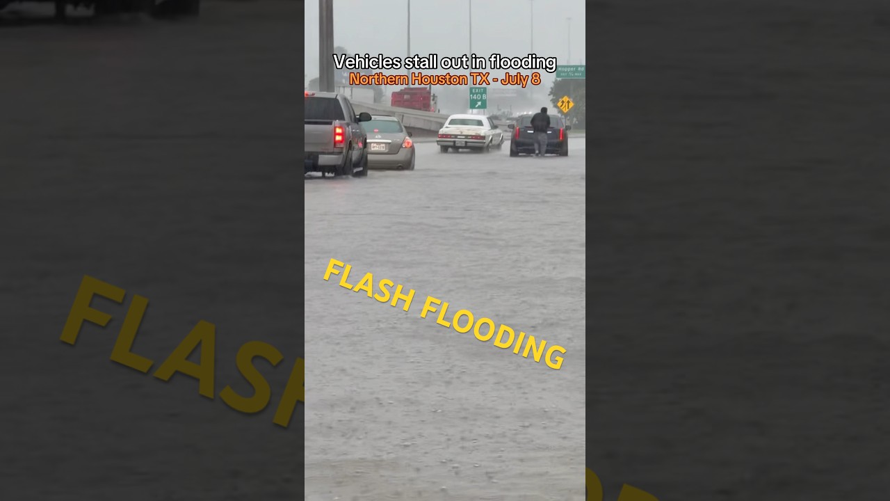 Houston, Texas Vehicles Stranded in Flood Waters on July 8, 2025
