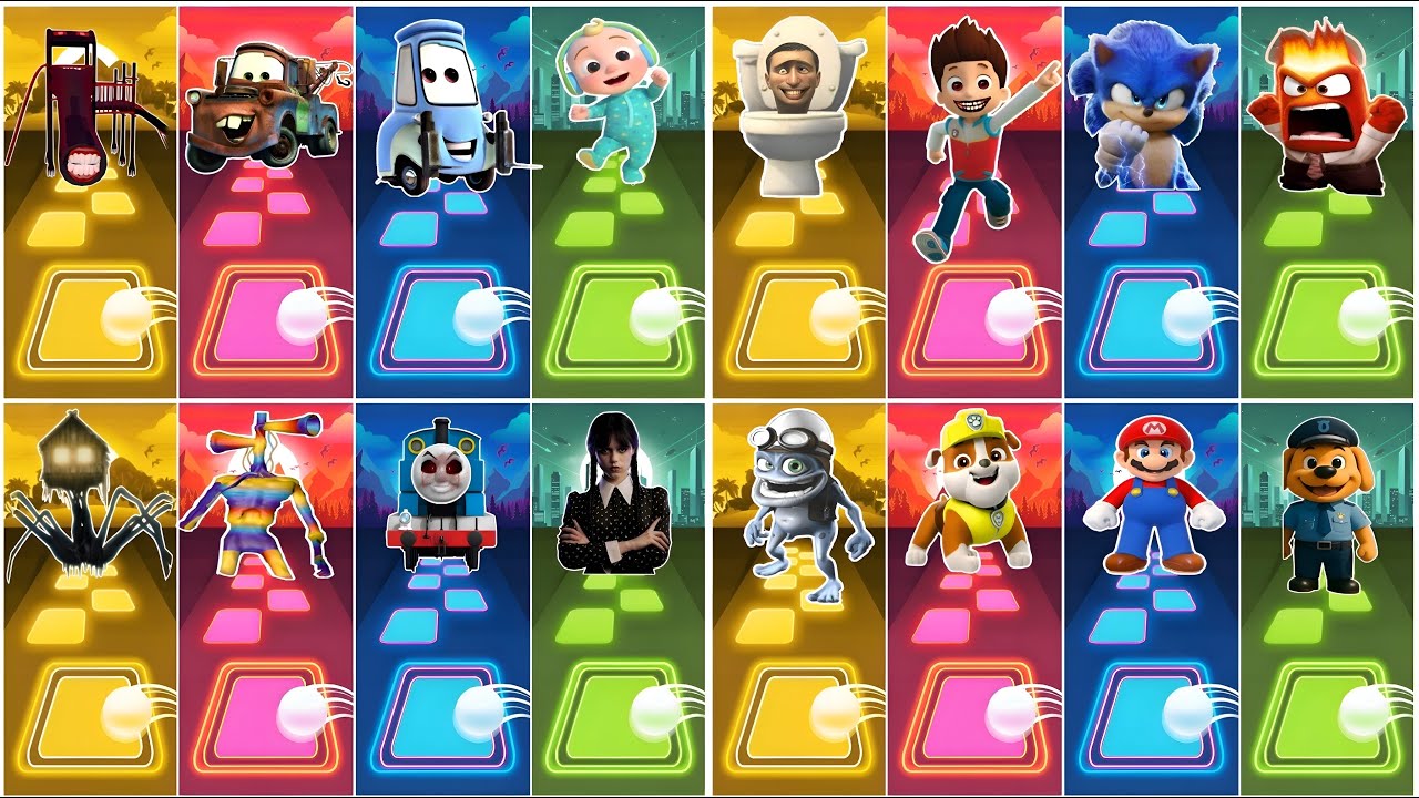 🎮 Funny McQueen 🆚 EXTRA SLIDE 🆚 Gummy Bear 🆚 Skibidi Toilet 🆚 Oddbods | Tiles Hop EDM Rush Gameplay