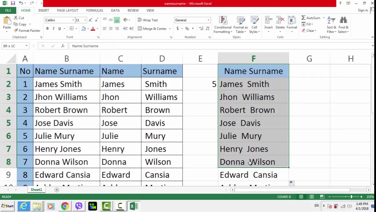 How to combine / split name and surname cells - Excel Tutorials