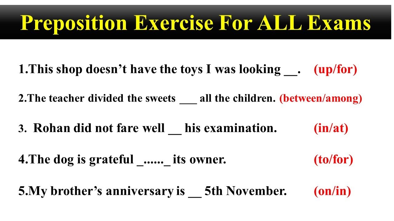 Most Important Prepositions Exercise For ALL Exams | Preposition Objective Questions
