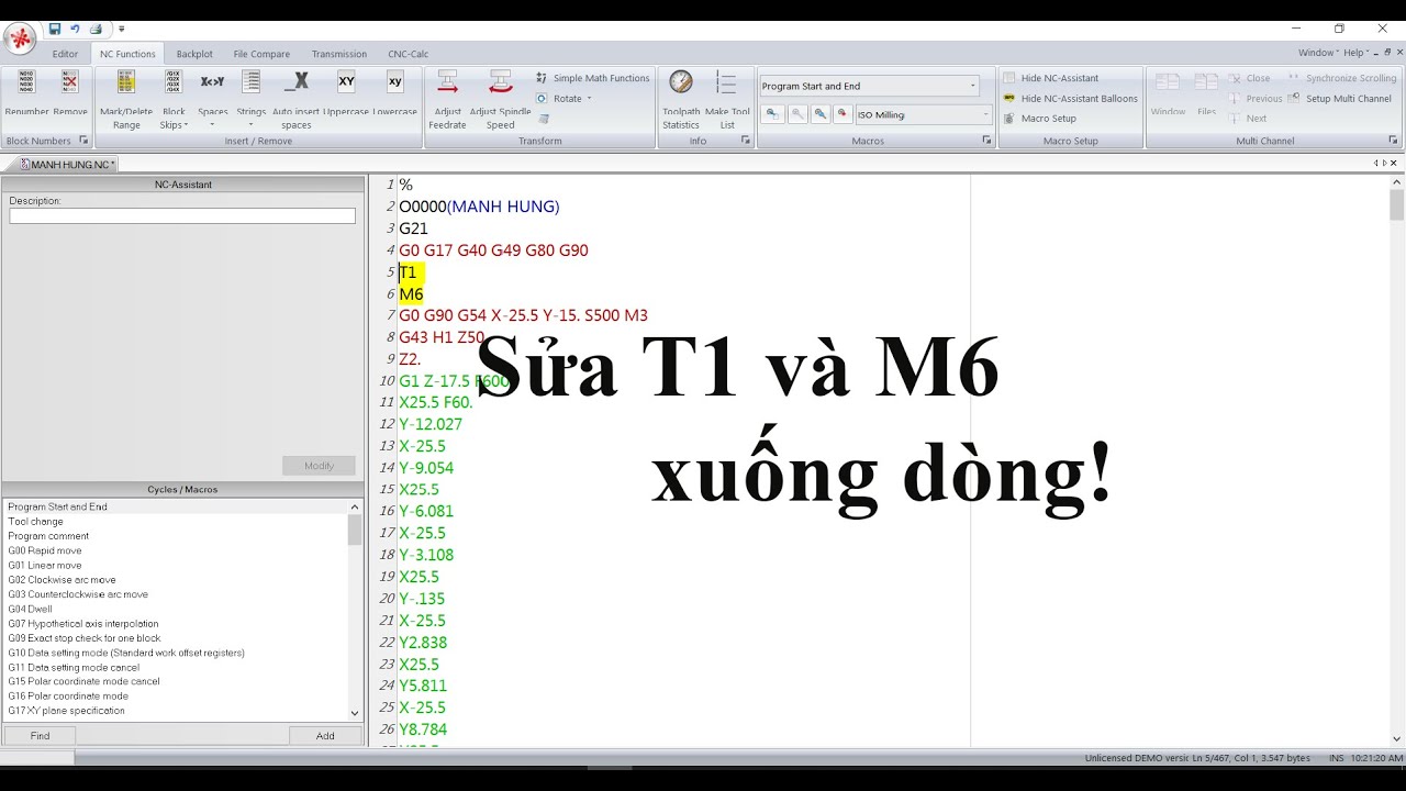 Sửa Post Processor Cho T1 và M6 xuống dòng trong Mastercam!