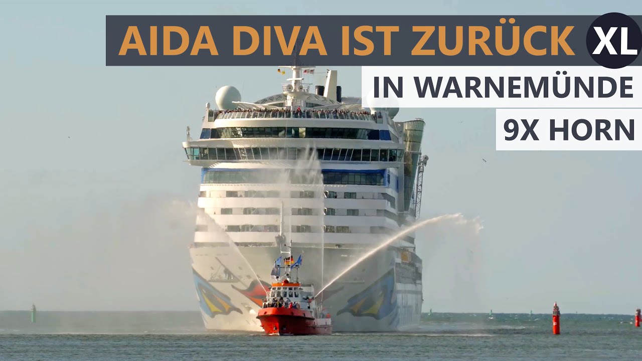 AIDAdiva 👄 zur PORT-PARTY Warnemünde 💛 9x Horn 💛 (26.04.2025)