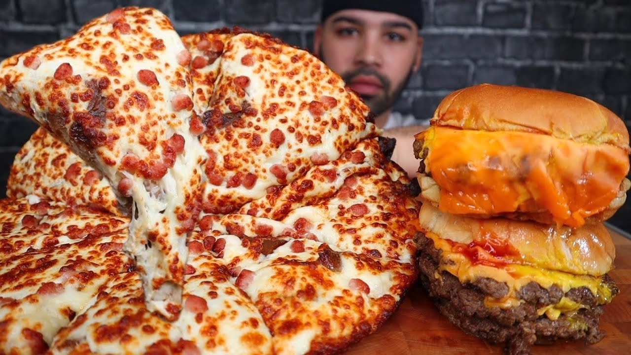VIRAL TIKTOK PIZZA AND TRIPLE CHEESEBURGERS MUKBANG