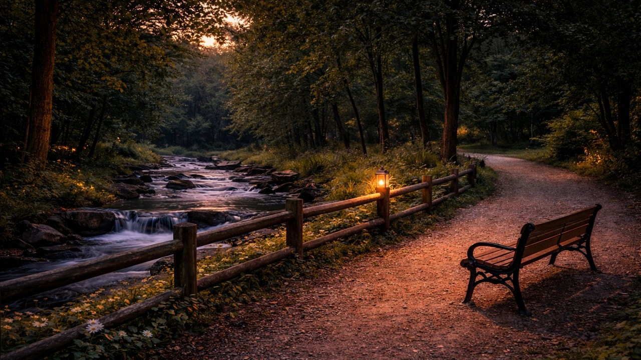 8 Hours Gentle Stream Ambiance 🌿 Flowing Water & Crickets for Sleep, Relaxation & Focus