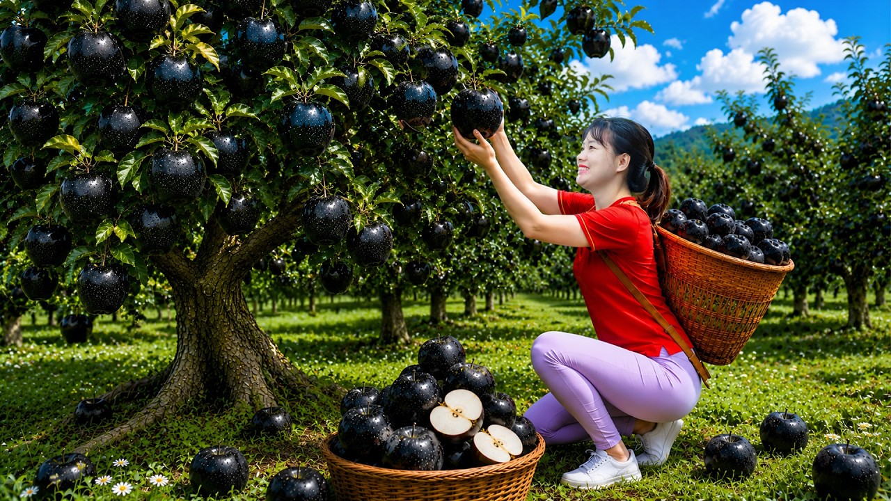 Harvesting Rare Hybrid Black Apples To Market Sell | A Newly Found Variety Amazes The Village Market