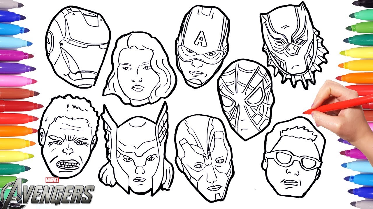 The AVENGERS Coloring Pages | How to draw all Avengers Character Faces | Iron Thor Hulk America