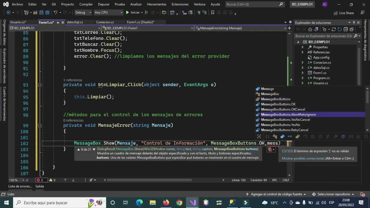 22-EJEMPLO CONEXIÓN DE C# 2022 CON SQL SERVER PARTE 3
