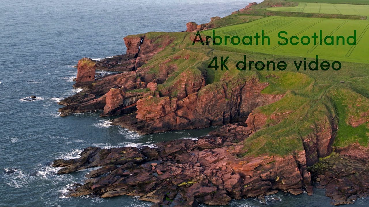 Arbroath Cliffs Scotland, 4K drone video