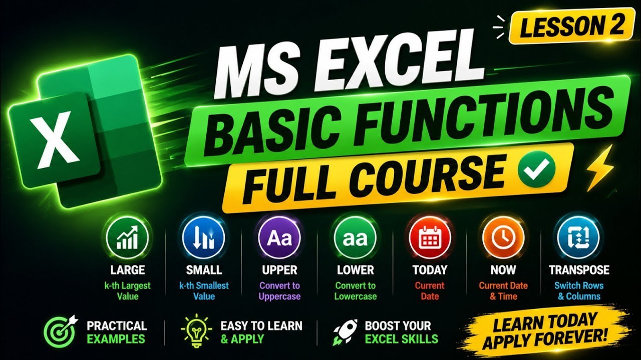 MS Excel Basic Functions Full Course ✅️⚡️| LARGE, SMALL, TRANSPOSE | Hindi | L2