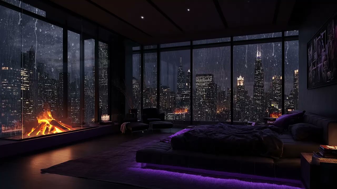 Endless Urban Rain 🌧️ | Relaxing Piano Fireplace Ambience for Study and Rest