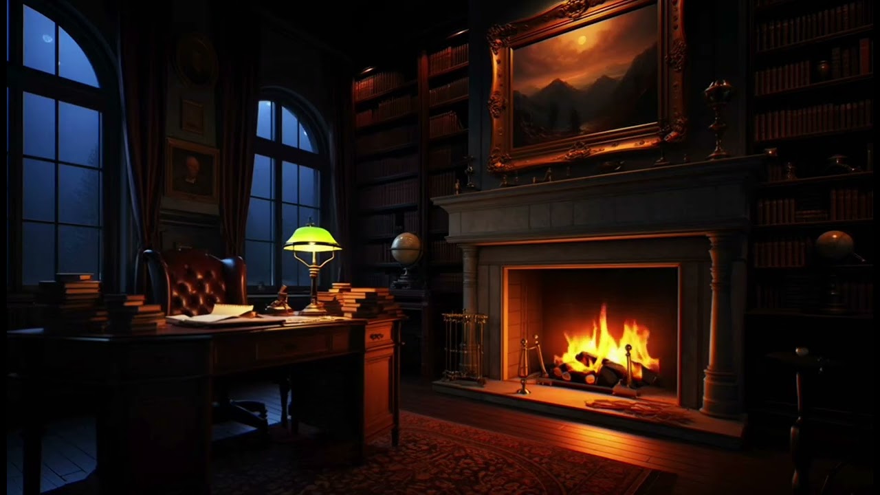 Dark Academia Library with Fireplace 🔥📚 | 4 Hours of Deep Focus & Calm Study Ambience