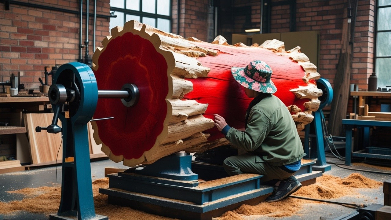 Carving A Giant Redwood Tree Using Dangerous Engineering Skills // By Woodworking NDT - Woodturning