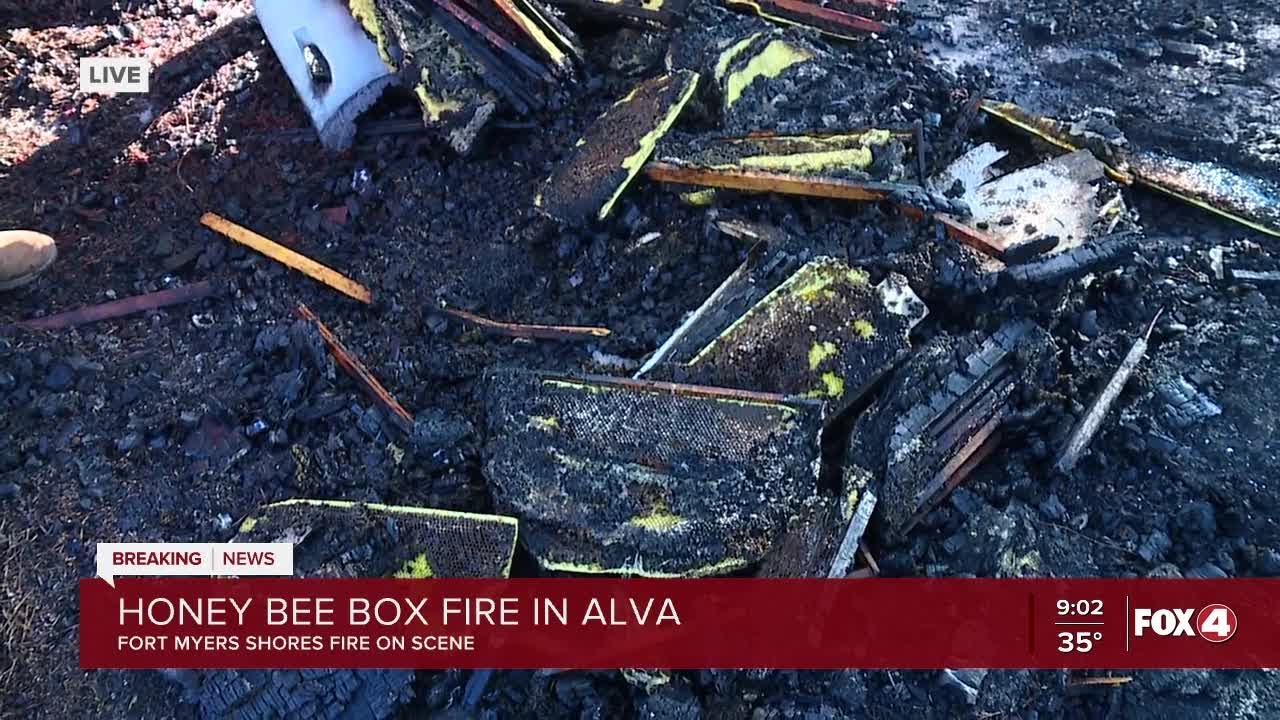 Honey bee boxes and combs charred in Thursday morning Alva fire