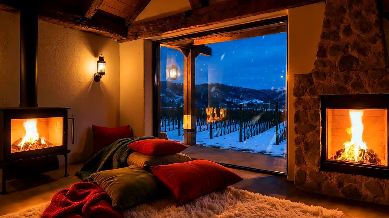Relaxing Winter Cabin Jazz Music - Cozy Fireplace Ambience for Unwind and Peaceful Mood