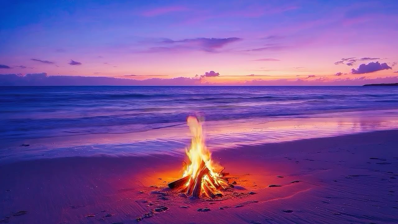 432Hz Deep Interior Peace | Crackling Shore Fire & Ocean Waves for Stress Relief /NO ADS/ 4 hours