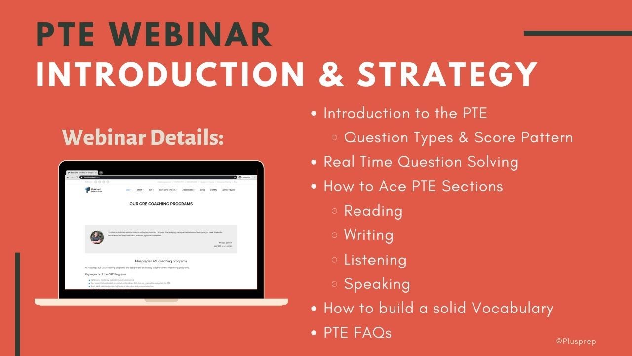 PTE webinar | Introduction to PTE exam and strategies for taking PTE | PlusPrep education
