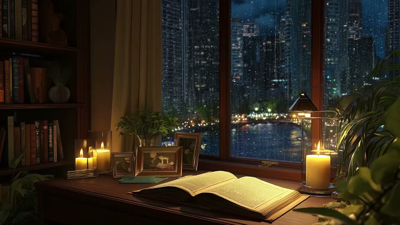 Cozy Study Room Rain Piano 🎹 | Study Room at Night with Piano and Rain | 3 Hours Calm Focus Relax