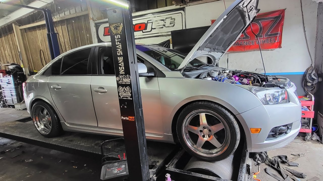 cruze 1.8 stock engine with a turbo bolt on dyno at 8psi!