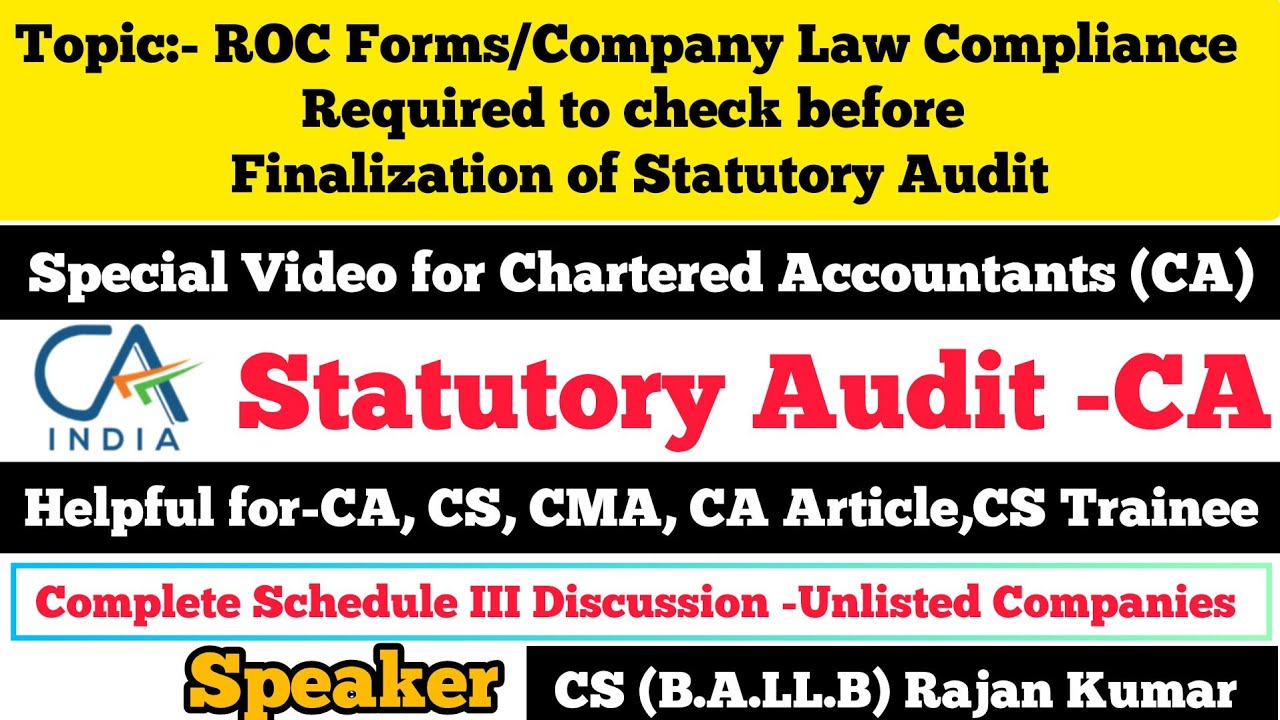 ROC Forms Company Law Compliance Required to check before Finalization of Statutory Audit.#CA#CS#CMA