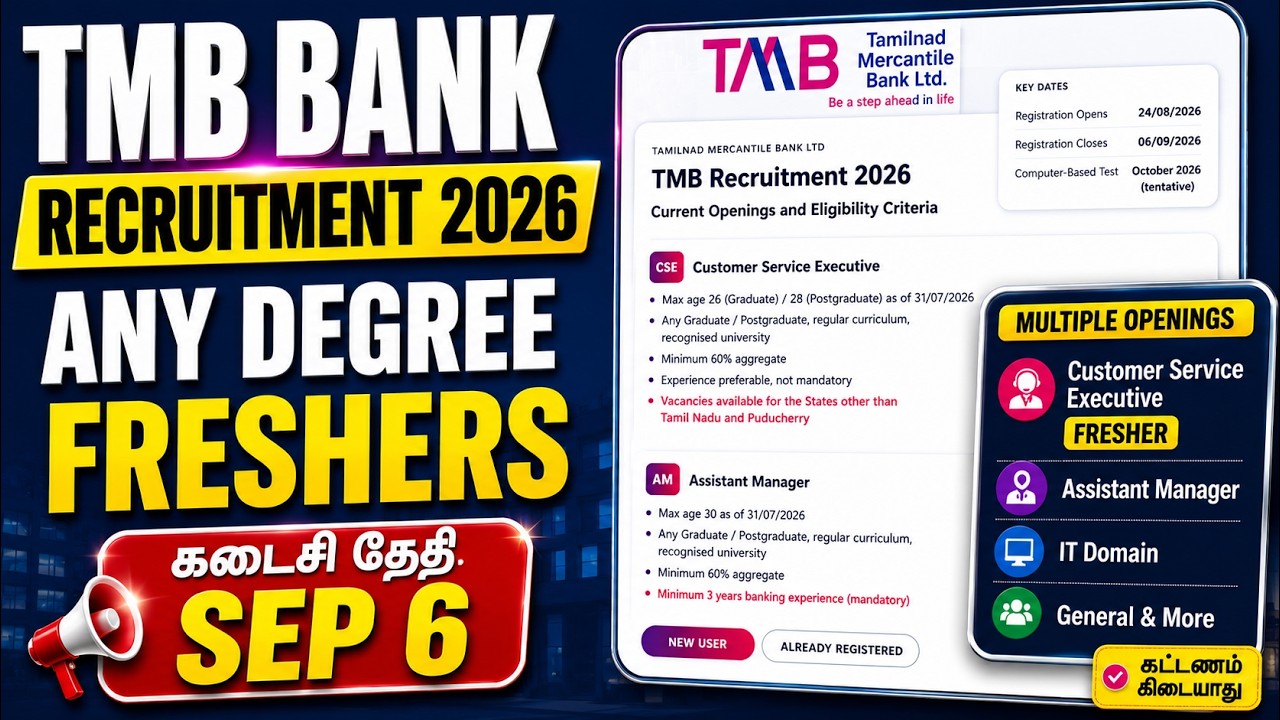 TMB Bank Job Notification 2026 | Any Degree Freshers Job | Last Date Sep 6 | Multiple Openings