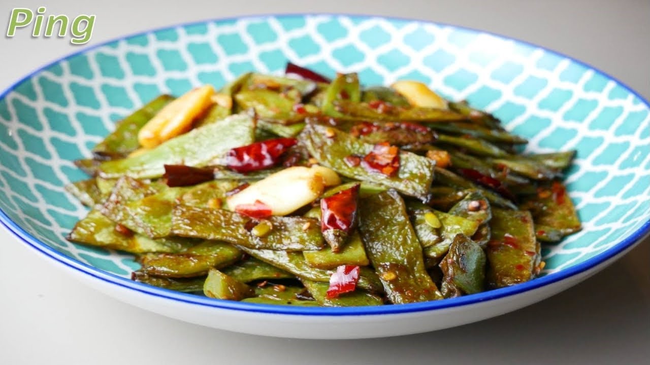Nach Szechuan Art gebratene Stangenbohnen-schnelles, leckeres chinesisches Rezept/Vegetarisch/Vegan