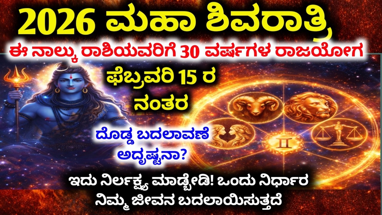 2026 ಮಹಾಶಿವರಾತ್ರಿ: 4 ರಾಶಿಗಳಿಗೆ 30 ವರ್ಷಗಳ ರಾಜಯೋಗ! ಜೀವನವೇ ಚಿನ್ನವಾಗುತ್ತದೆ | Maha shivaratri 2026