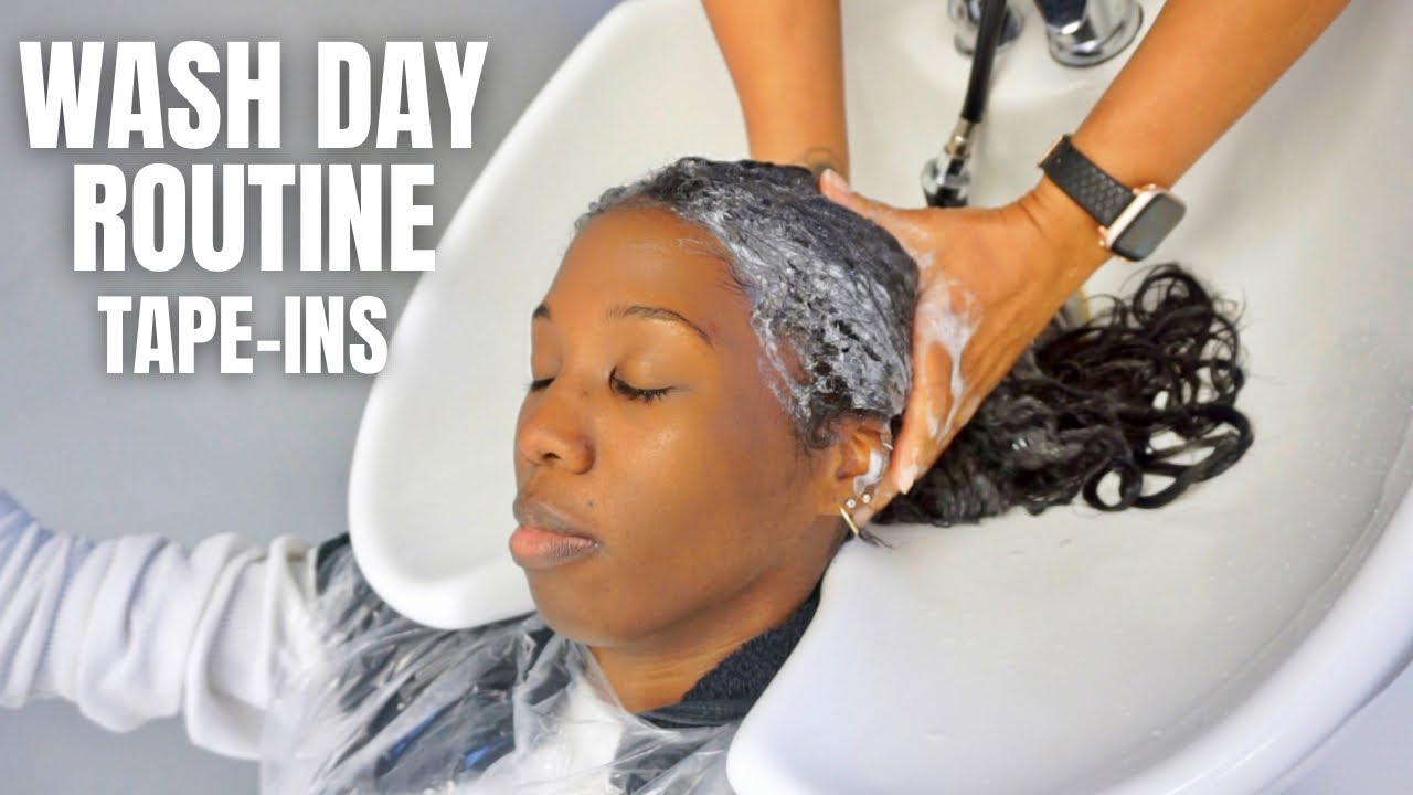 Wash Day For TAPE IN Hair Extensions! | Salon Experience