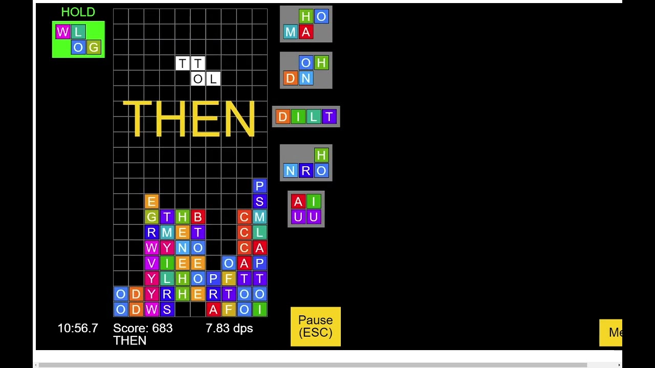 Scrabble Tetris - 4 Letter mode - 1487 High score [Former WR]