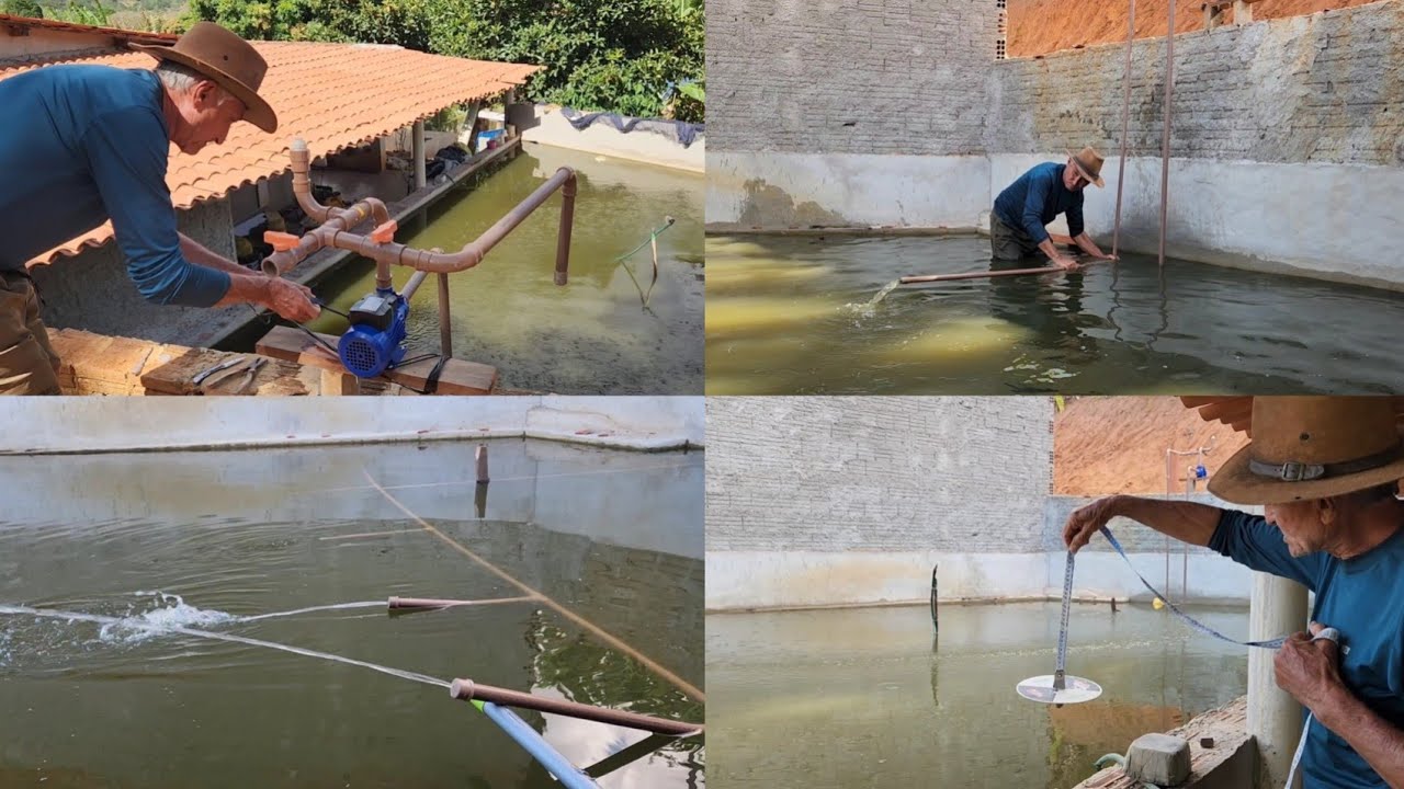 Instalando o sistema de aeração na criação de peixes + medindo a transparência da água do tanque 