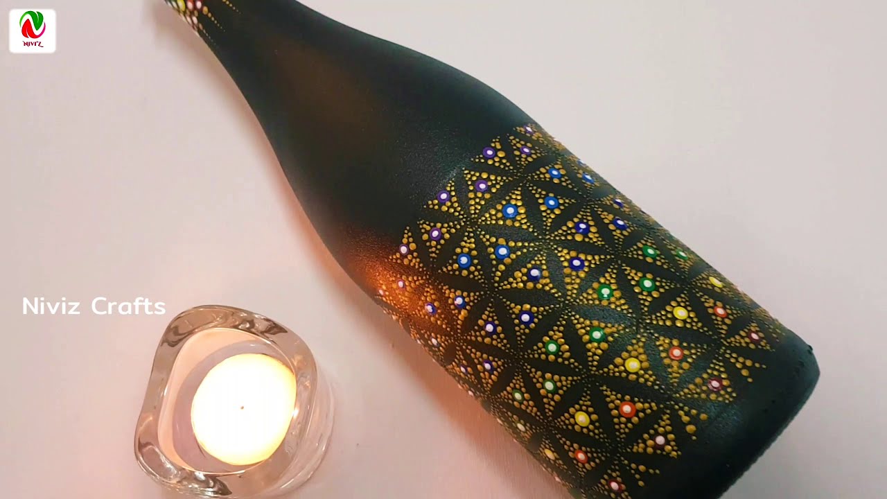 EASY Dot Mandala Bottle Painting | Mandala art on Bottle | Dot art on Bottle Craft | Niviz Ep 136