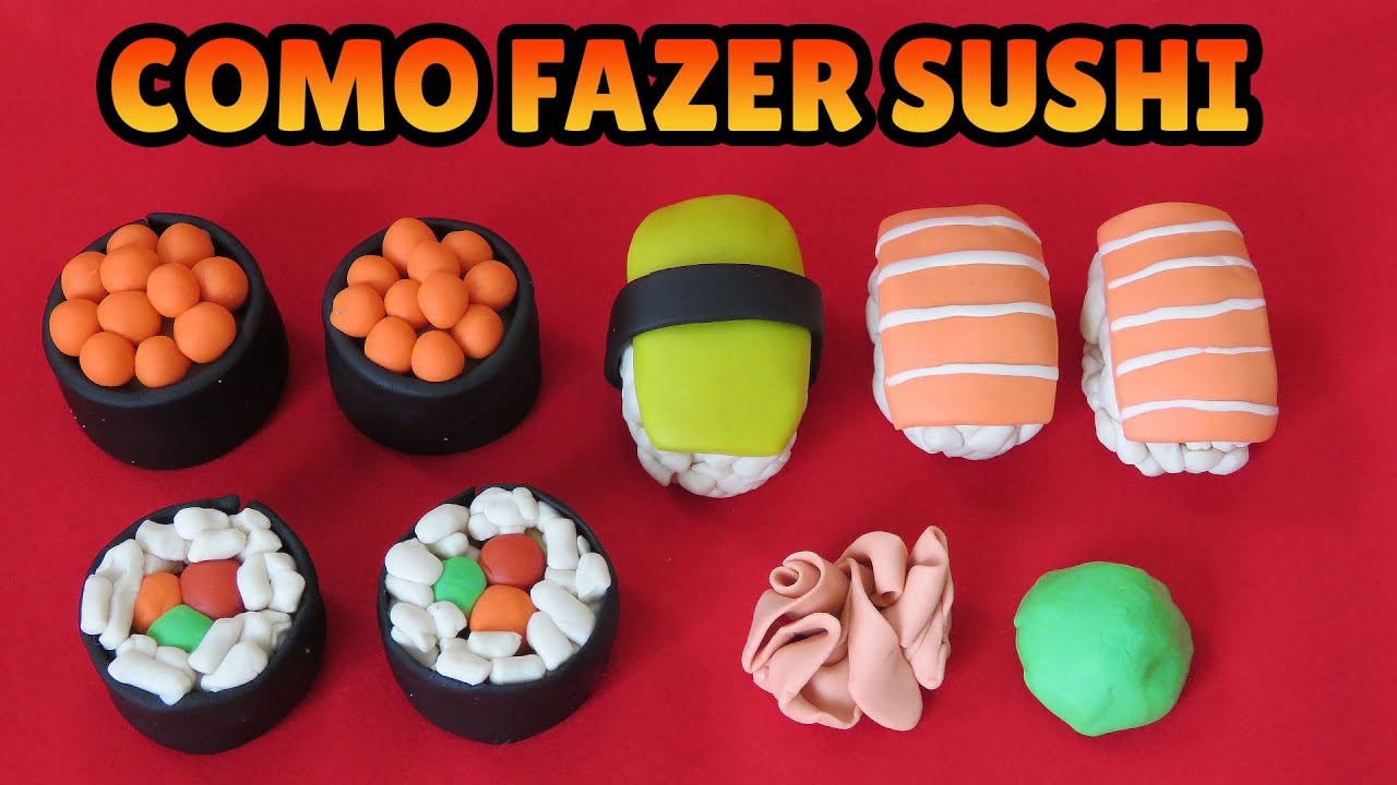 🍣Faça SUSHI Miniatura - Tutorial Fácil Biscuit, clay, plastilina , Pasta Americana, clay - DIY